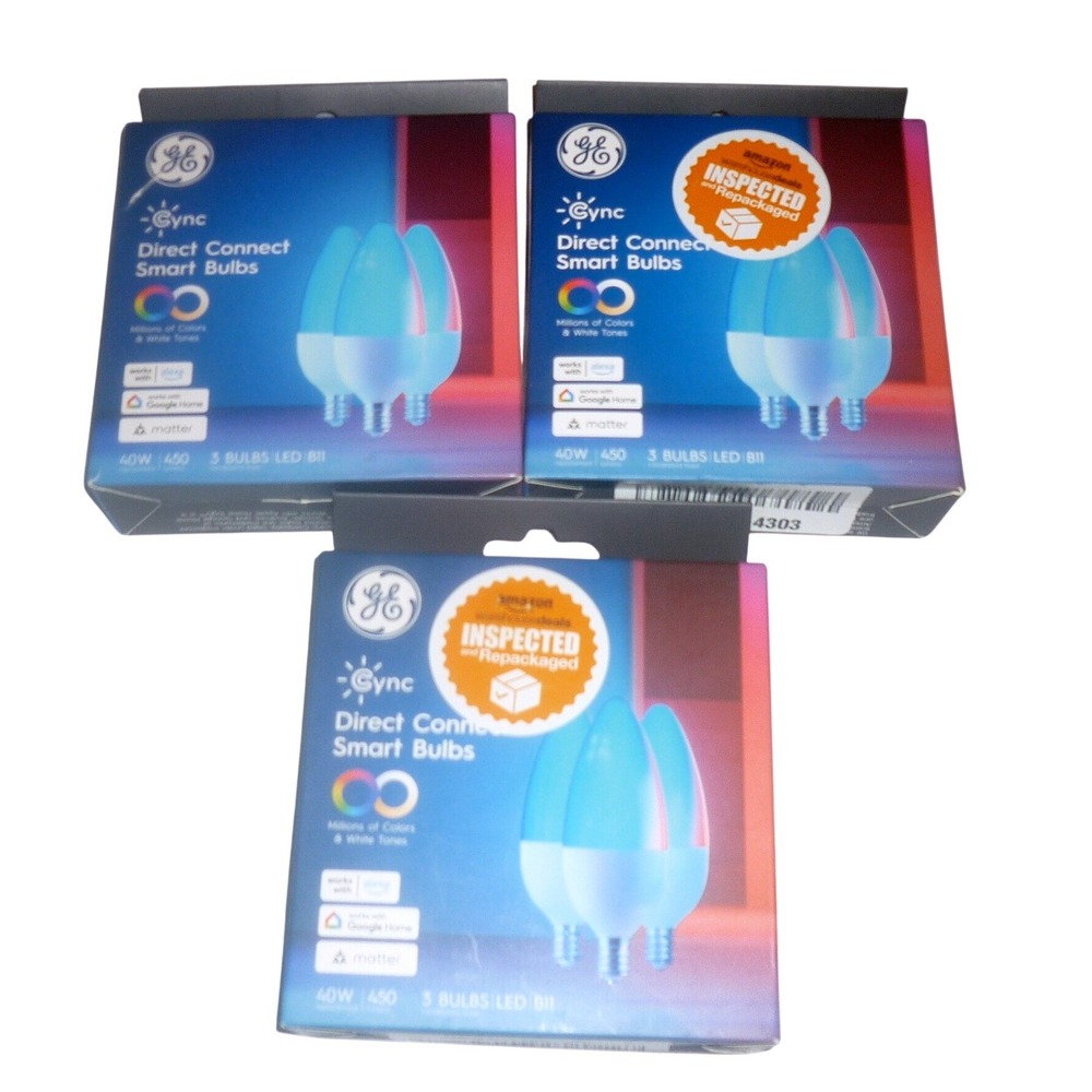 GE Cync Direct Connect Smart Bulbs B11 LED Color 3-Pack CLEDBC6CDMS/MSS-3T